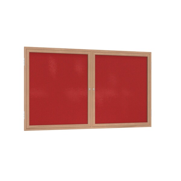 Ghent 2 Door Enclosed Fabric Bulletin Board, Oak Wood Frame, 3'H x 4'W, Red PW23648F-98 - main