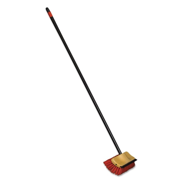 O-Cedar Bi-Level Floor Scrub Brush, Red Polypropylene Bristles, 10" Brush, 54" Black Metal Handle 6615 - main