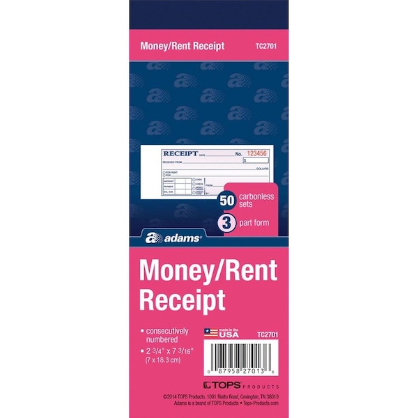 Adams Book, Receipt, 3Pt, Tapebound ABFTC2701 - main