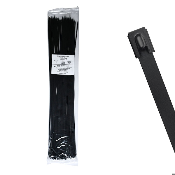 Cable Ties Unlimited Cable Tie, 26.7 in L, 150 lb Strength, 8.1 in Max Bundle Dia, Coated 316 Stainless Steel, Blk, 100PK SSPCoated27-LD - main