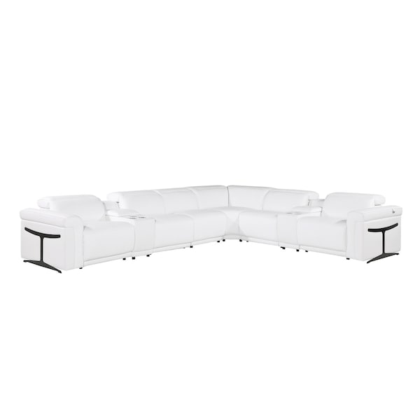 Homeroots White Italian Leather Modular L Shaped Eight Piece Corner Sectional With Console 534881 - main
