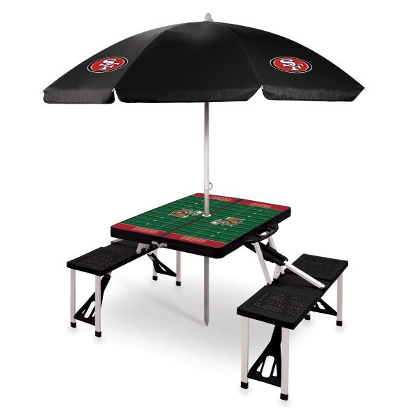 Picnic Time Family Of Brands San Francisco 49ers - Picnic Table Portable Folding Table with Seats and Umbrella, (Black) 811-02-175-275-2 - main