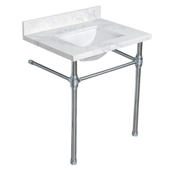 Kingston Brass 31" Quartz Console Sink with Brass Legs, 8-Inch, 3-Hole, Quartz White/Polished Chrome KVPB3122W38CRV1 - main