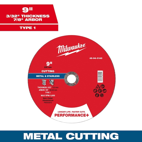 Milwaukee Tool Cut-Off Wheel, 7/8" Sz, 9" dia. 49-94-0143 - main