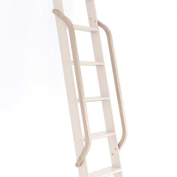 Quiet Glide Red Oak Wood Library Ladder Handrail Brushed Satin Brass (No Ladder) QG.6309.RO.06B - main