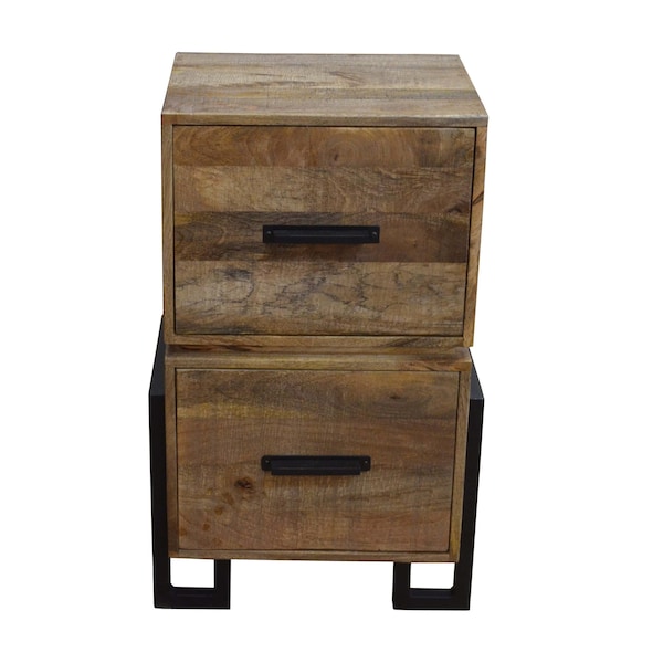 Homeroots 31" Brown And Black Distressed Solid Wood And Iron Two Drawer Filing Cabinet 489544 - main