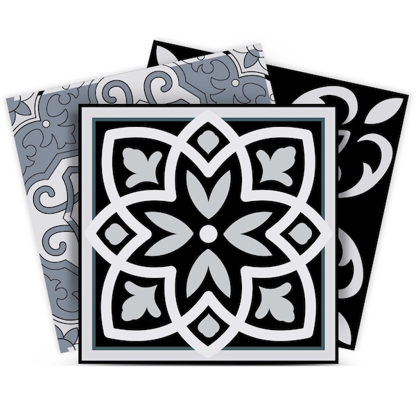 Homeroots 12" X 12" Black White and Gray Mosaic Peel and Stick Tiles 555888 - main