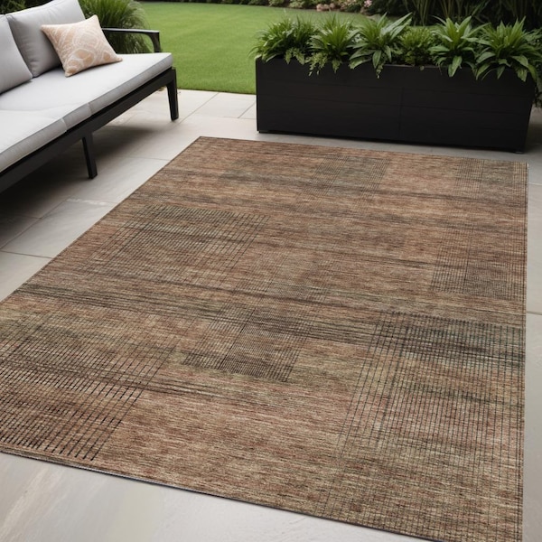 Homeroots 5' X 8' Orange Copper And Brown Striped Washable Indoor Outdoor Area Rug 588113 - main