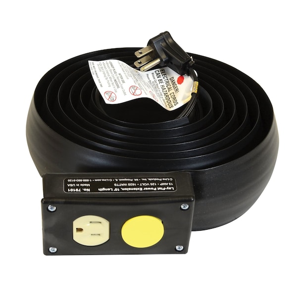 C-Line Products 10' Black Lay-Flat Power Extension and Cord Cover, 1/PK 79101 - main