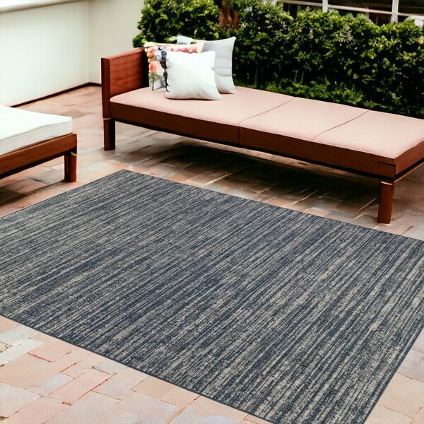 Homeroots 8' X 10' Gray and Blue Striped Stain Resistant Indoor Outdoor Area Rug 531662 - main