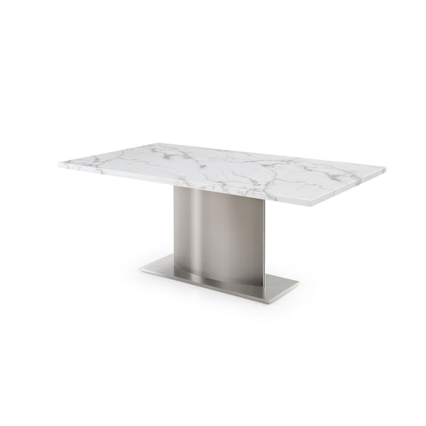 Homeroots 72" Gray White and Silver Marble and Stainless Steel Pedestal Base Dining Table 555185 - main