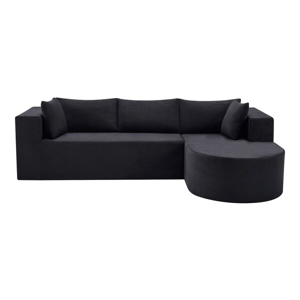 Homeroots 105" Black Corduroy Modular Sofa Chaise With Toss Pillows 723852 - main