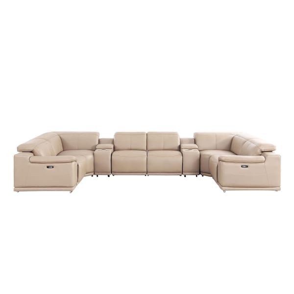 Homeroots Beige Leather Power Reclining U Shaped Eight Piece Corner Sectional With Console 643925 - main