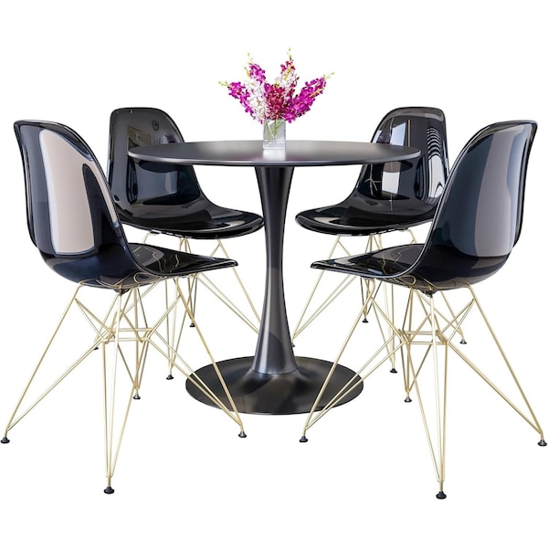 Leisuremod Bristol 5-Piece Modern Dining Set: Round MDF Table & 4 Eiffel Plastic Chairs with Chrome Legs, 5PK BTBL-35BL-CR19TBLG4 - main