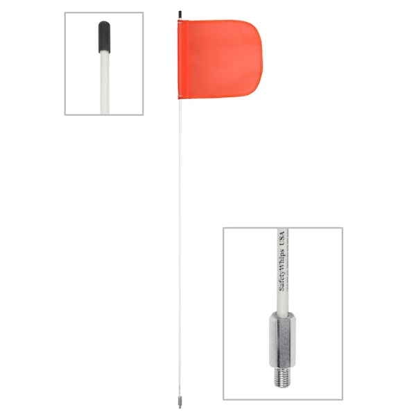 Safetywhips Warning Whip Light Duty Whip with Flag, White Whip, Orange Flag, Fiberglass Whip, Nylon Flag ATV308-7-M - main