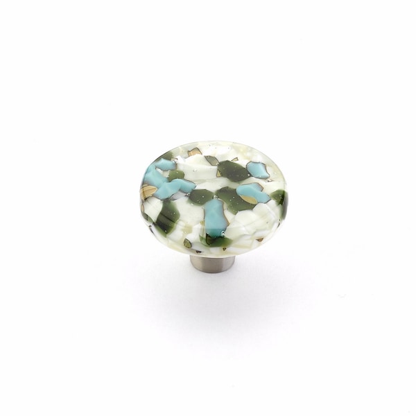 Schaub 1-1/2in Round Glass Ice Cabinet Knob Green Blue Pebbles Finish 31-GBP - main