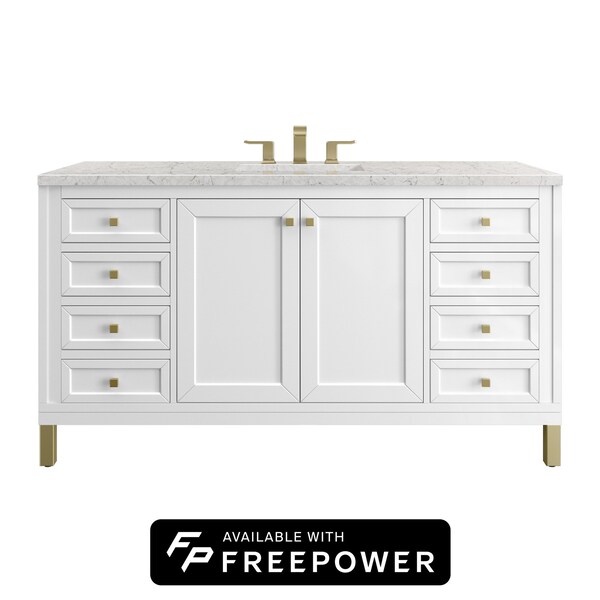 James Martin Vanities Chicago 60 in. Single Vanity, Glossy White, w/ 3 CM Eternal Jasmine Pearl Silestone Top 503-V60S-GW-FEJP - main