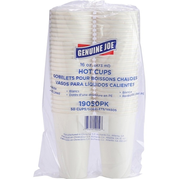 Genuine Joe 16 oz Disposable Hot Cup - White, 1000PK GJO19050CT - main
