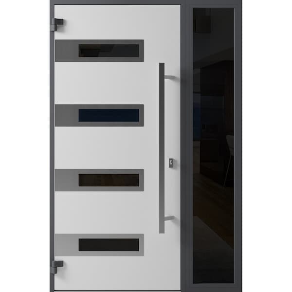 Vdomdoors Front Exterior Prehung Steel Door Ronex0131 Black Enamel Sidelight Exterior Window Sidelite RONEX0131EXD-BLK-W36+16 X H80-RH-I - main
