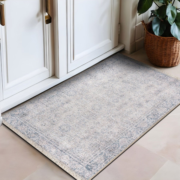 World Rug Gallery Transitional Distressed Vintage Machine Washable Area Rug 2 ft x 3 ft Blue 6036BLUE2X3 - main