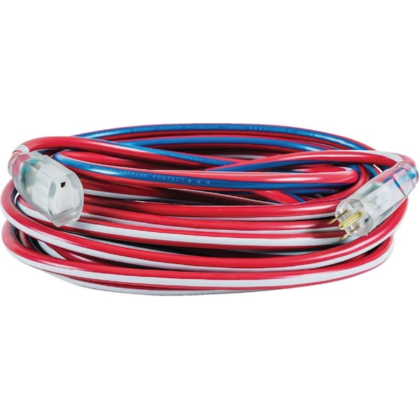 Southwire Wounded Warrior Project 25 Ft. 12/3 Indoor/Outdoor Red White & Blue Striped Patriotic Extension Cord 2547SWUSA1 - main