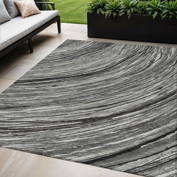 Homeroots 5' X 8' Taupe Charcoal And Ivory Abstract Washable Indoor Outdoor Area Rug 631258 - main