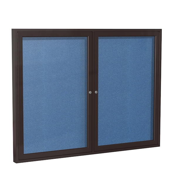 Ghent Indoor/Outdoor Enclosed Vinyl Bulletin Board, Bronze Aluminum Frame, 3'H x 5'W, 2 Door, Ocean PB23660VX-191 - main
