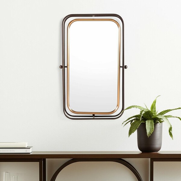Homeroots 28" Black And Gold Metal Tilting Accent Mirror 574034 - main