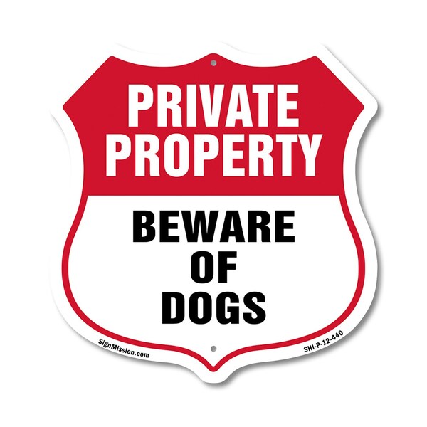 Signmission Private Property Shield Sign Beware Of D, 12 Inch X 12 Inch, Plastic Sign SHI-P-12-440 - main