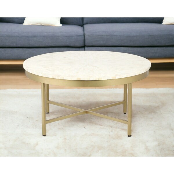 Homeroots 18" Ivory And Gold Wood And Steel Round Coffee Table 565095 - main