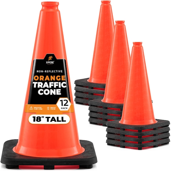 Xpose Safety Traffic Safety Cone, PVC, 12 in Height, 11 in Length, DOT Approved, Orange 12 PK OTC18-12-X-S - main