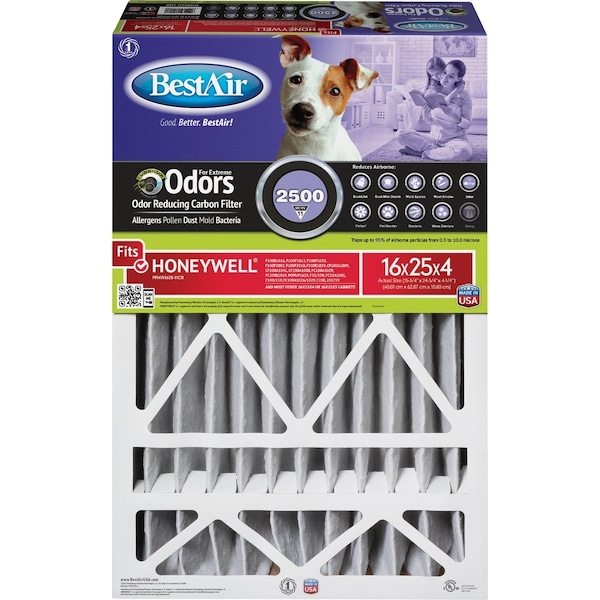 Bestair 16'' x 25'' x 4'' Honeywell MERV 11 Odor Eliminating Deep Pleat Furnace Filter PFHW1625-11CR - main