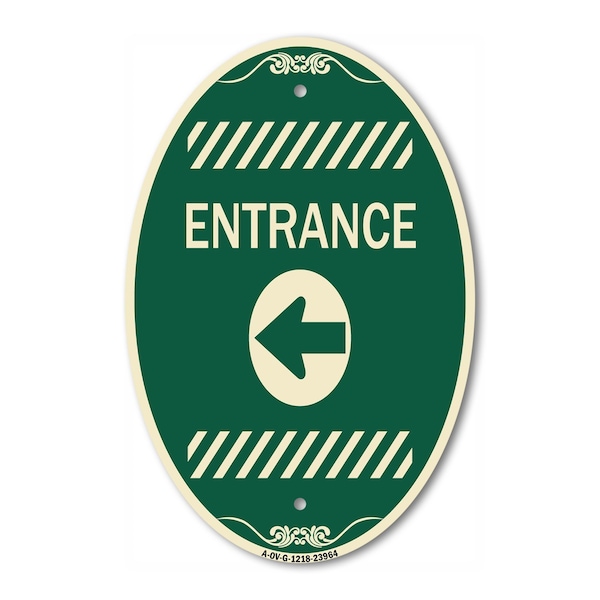 Signmission Entrance Left Arrow, 12 Inch X 18 Inch Architectural Oval, Heavy Gauge Aluminum A-OV-G-1218-23964 - main