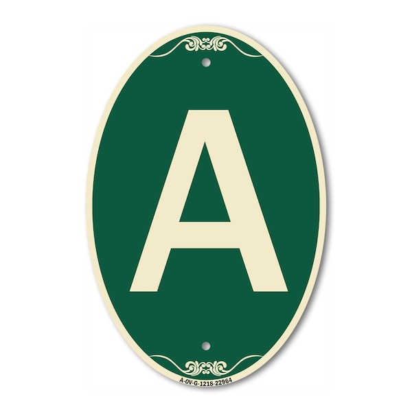 Signmission Letter A, 12 Inch X 18 Inch Architectural Oval, Heavy Gauge Aluminum A-OV-G-1218-22964 - main