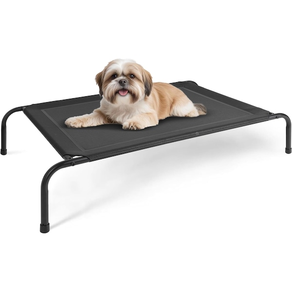 Simple Deluxe FluffyDream Cooling Elevated Dog Cot Bed, Outdoor Raised Lightweight Dog Cot, No-Slip Feet Pet Hamm PTBEDXELEVATED42X25BLK - main