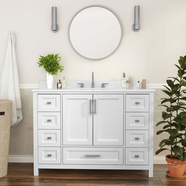 Flash Furniture Vega 48 Inch Bathroom Vanity w/Sink, Storage Cabinet w/Soft Close Doors, and 9 Drawers, White FS-BN-2-48-WH-GG - main