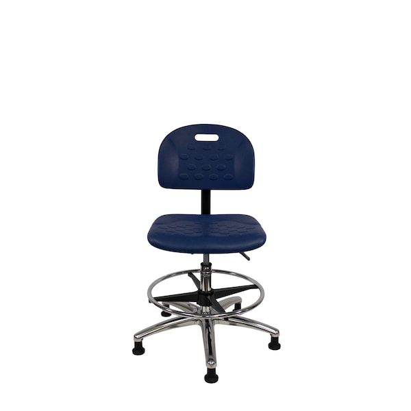 Blue Ridge Ergonomics Poly Chair Chrome, Med Bench, Foot Ring, Glides, Blue BR-HPMBCH-CR-T0-A0-CF-RG-BLU - main