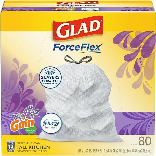 Glad 13 gal Trash Bags, 24 in x 27 in, 0.72 mil, White 78902 - main