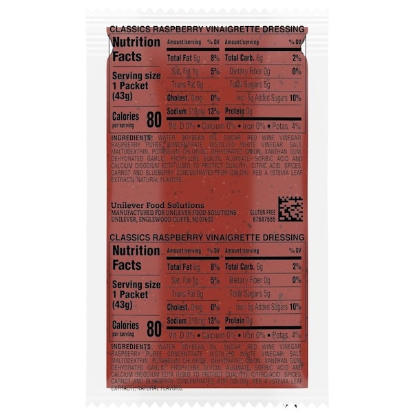 Hellmanns Classics Raspberry Vinaigrette Salad Dressing Portion Control Sachets, 1.5 ounce, 102PK 48001007949 - main