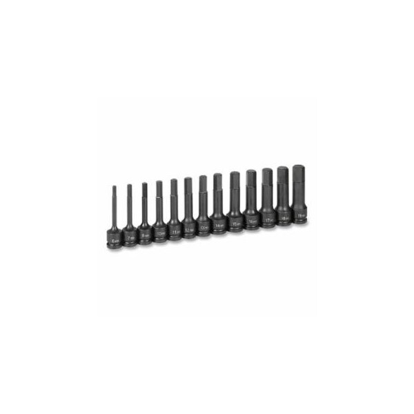 Grey Pneumatic Impact Driver Set, 1/2 in Drive, Metric, 6 mm to 19 mm Size, 100 mm OAL, 13-Pc 4 in Length Hex 914-1343MH - main