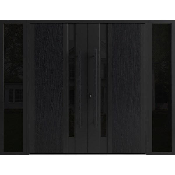 Vdomdoors Aluminum Double Doors Dekton 0163 Ardesia Nero 2 Sidelights Entry Door Painted (W100xH96) Right han DEKTON0163DEXD-ARD-W14+72+14xH96-RH-O - main