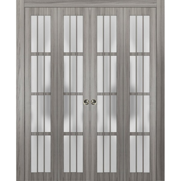 Sartodoors Sliding Closet Double Bi-fold Doors, Felicia 3312 Ginger Ash with Frosted Glass, Sturdy Tracks Mol FELICIA3312DBF-GA-96 x 96 (4* 24x96) - main