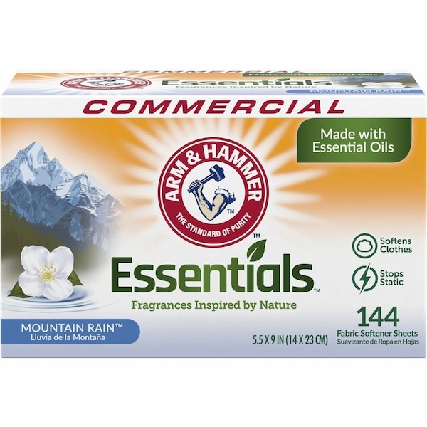 Arm & Hammer Essentials Dryer Sheets, Mountain Rain, 144 Sheets/Box 33200-00102 - main