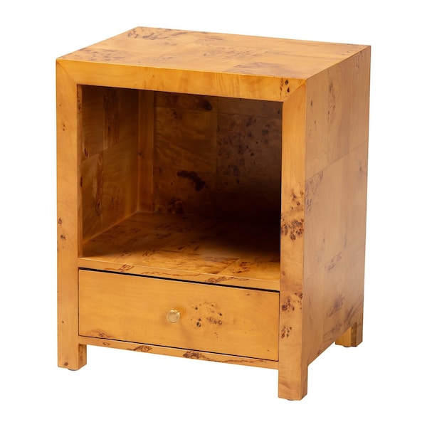 Bali & Pari Camira Modern and Contemporary Natural Light Mappa Real Burl Wood 1-Drawer Nightstand 249-13922-ZORO - main