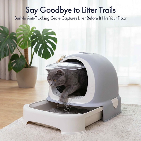 Pawsmark Fully Enclosed Hooded Litter Pan with Front Entry Odor Close Door, Cat Litter Scoop Included QI003672 - main