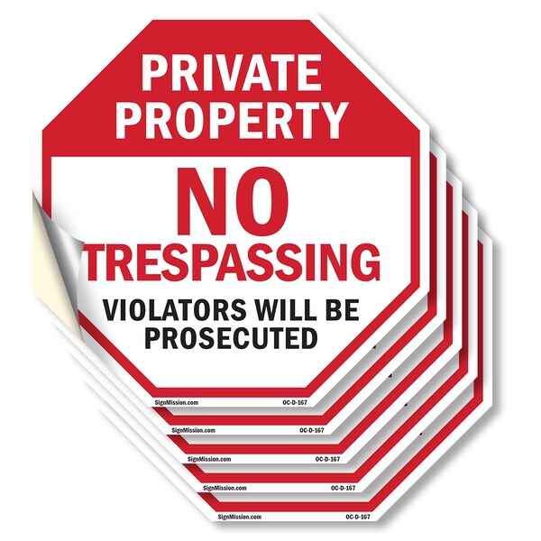 Signmission Private Property No Trespassing Vio, 4 inch X 4 inch, Vinyl Decal, 5PK OC-D-5PACK-4-167 - main