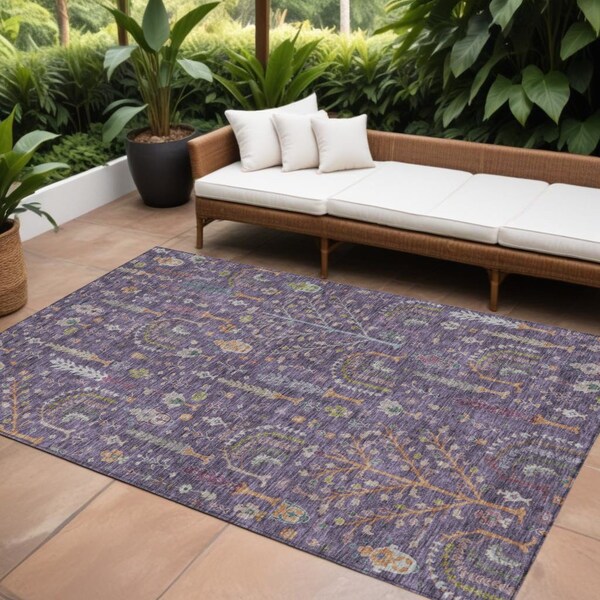 Homeroots 10' X 14' Eggplant Terra Cotta And Green Floral Washable Indoor Outdoor Area Rug 605270 - main