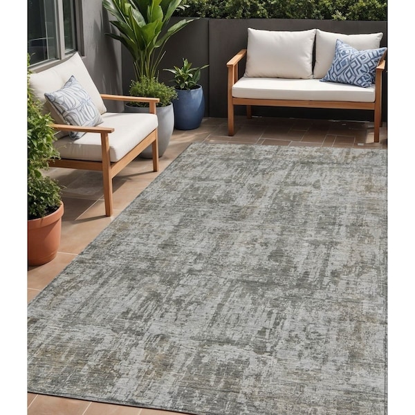 Homeroots 5' X 8' Pewter And Ivory Abstract Washable Indoor Outdoor Area Rug 615447 - main