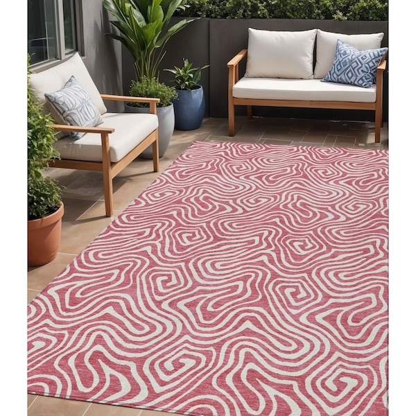 Homeroots 5' X 8' Blush And Ivory Abstract Washable Indoor Outdoor Area Rug 599695 - main