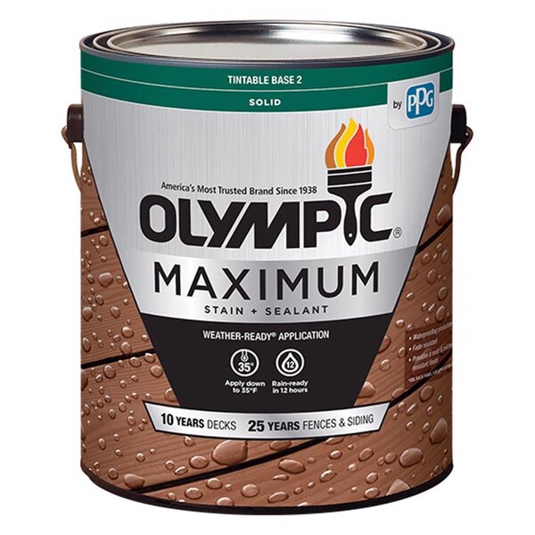Olympic Maximum Solid Tintable Semi-Gloss White Base 2 Acrylic Latex Stain and Sealant 1 gal 79602A/01 - main
